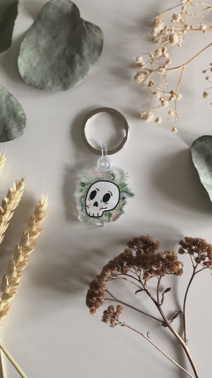 Botanical Skull Keychain