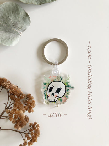 Botanical Skull Keychain