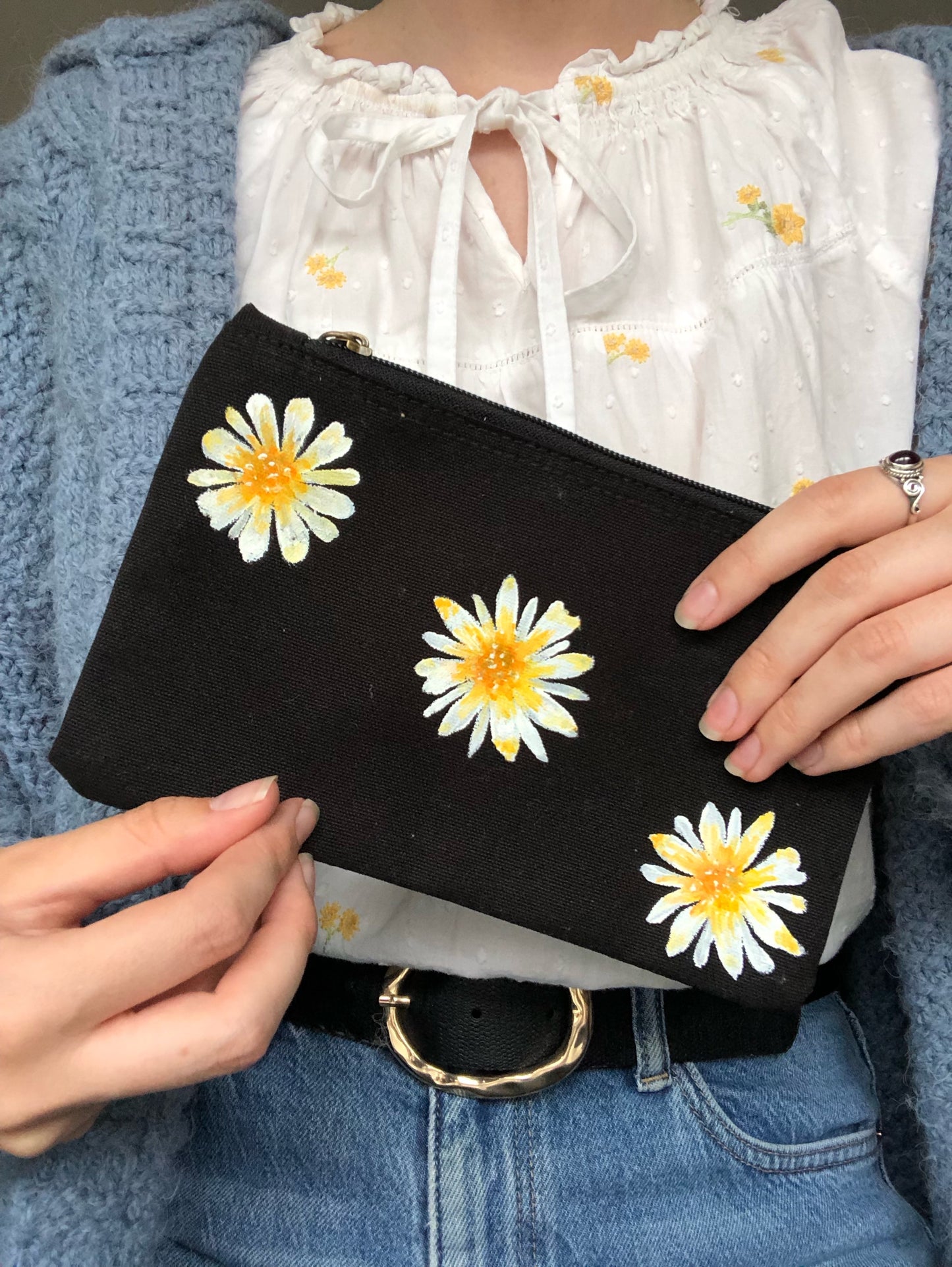 Daisy Hand Painted Zip Bag