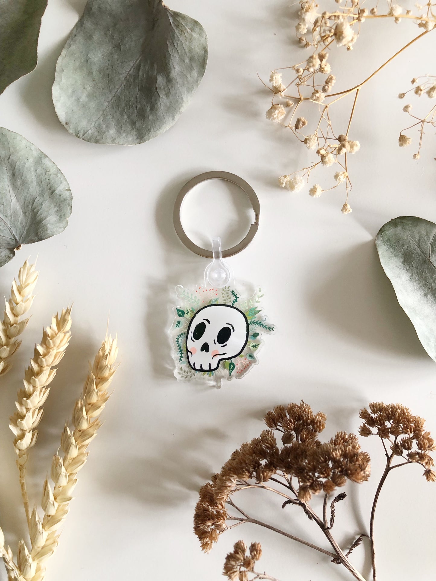 Botanical Skull Keychain