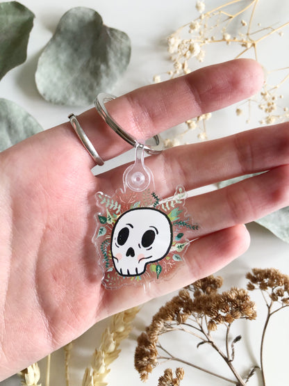 Botanical Skull Keychain