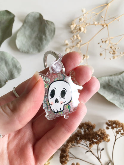 Botanical Skull Keychain