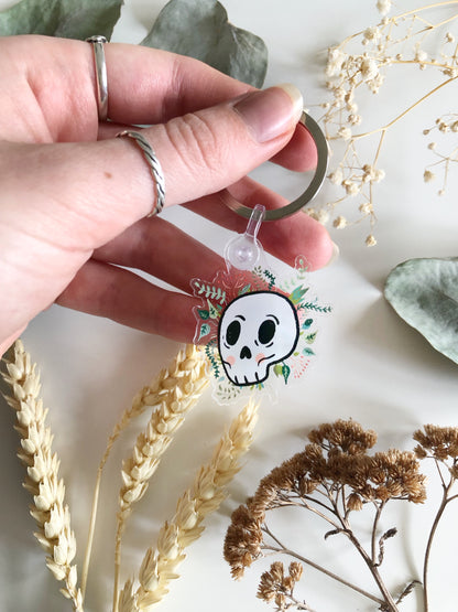 Botanical Skull Keychain