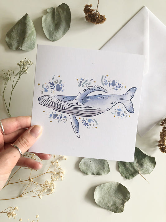 Botanical Blue Whale Card